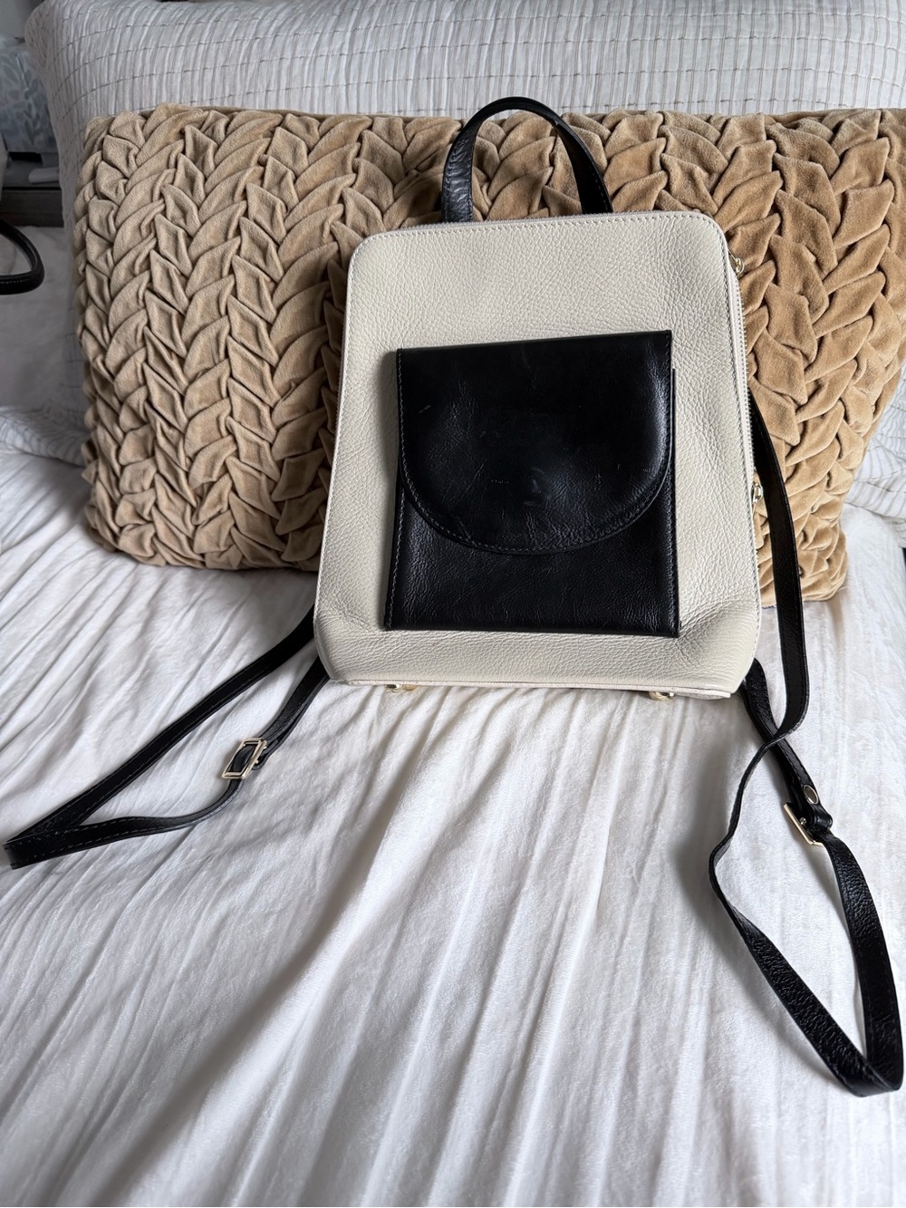 Cream and Black Two-Tone Leather Backpack